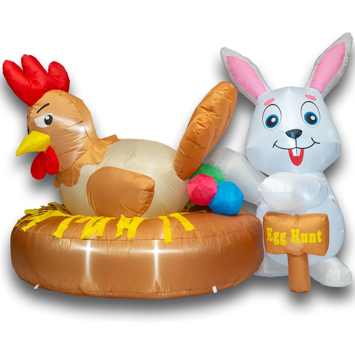 PRODUCTZ 6ft Easter Inflatable Outdoor Decorations Hen(Chicken) & Bunny Egg Hunt Funny/Indoor/Home/Garden Decor with LED Lights and Free Storage Bag