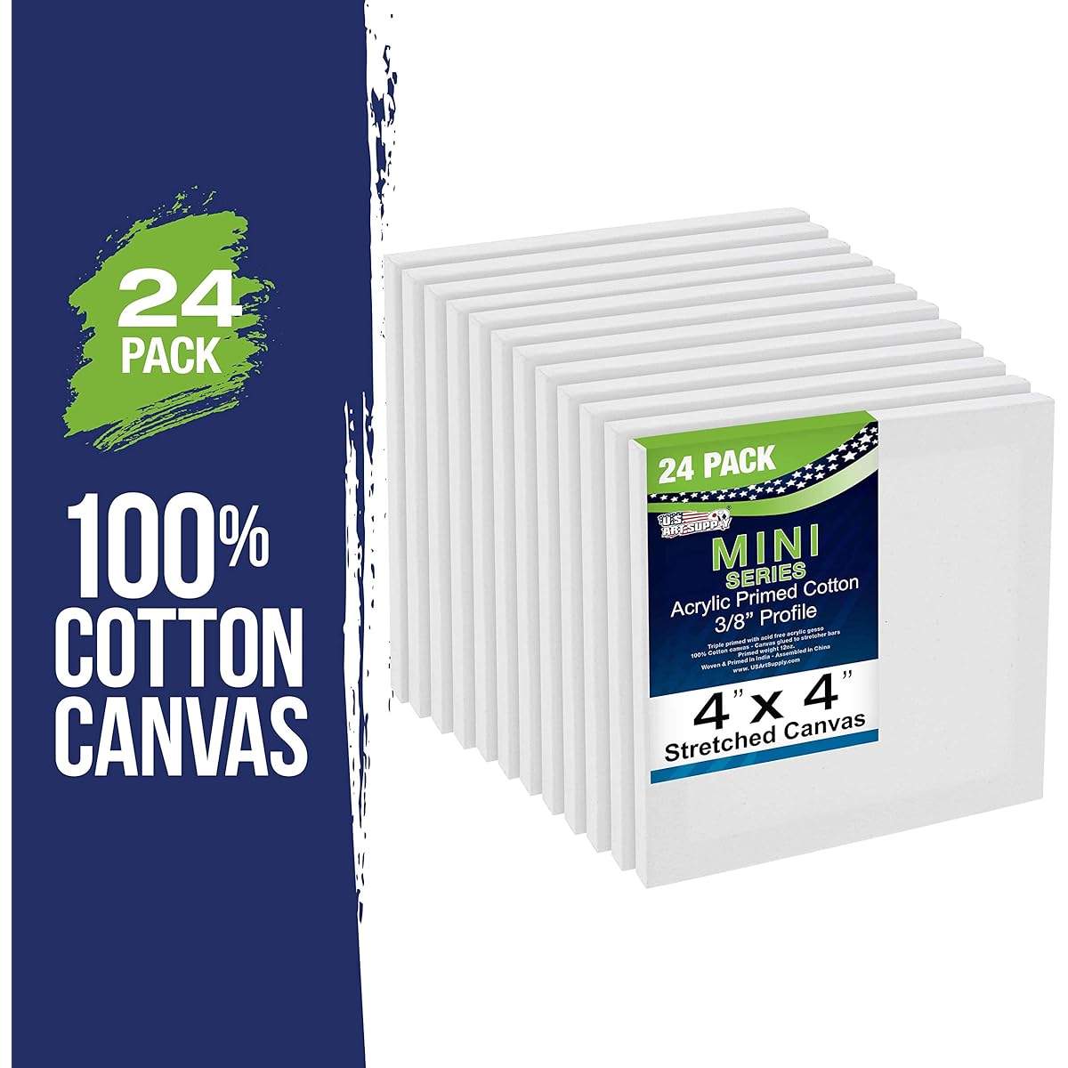 US Art Supply 4" x 4" Mini Professional Prime Stretched Canvas (24-Mini Canvas per Pack)