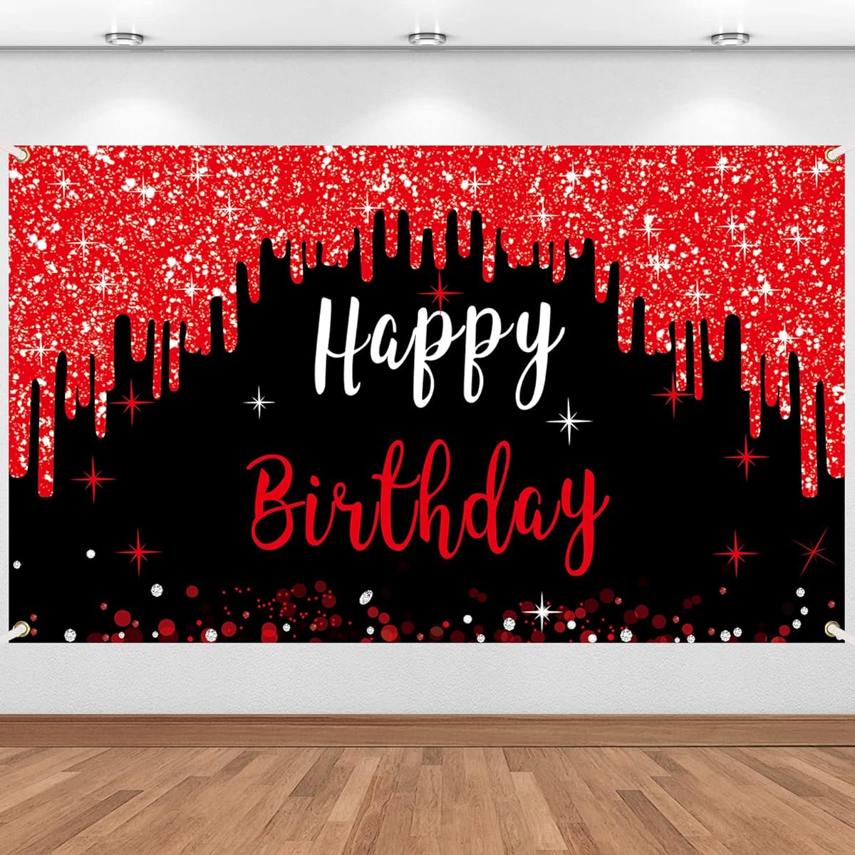 Red Happy Birthday Banner Decoration Women Girls Black Red Happy Birthday Backdrop Party Supplies 16 Years Old 18 Years Old 21 Years Old 30 Years Old 40 Years Old 50 Years Old 60th Birthday Background Poster Decoration (72.8 x 43.3 inches)