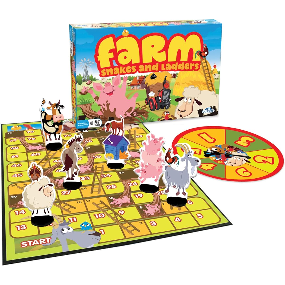 Farm: Snakes and Ladders - No Reading Required Preschool & Kids Board Game Develops Children's Social & Developmental Skills Outset Media For Ages 3+ For 2-6 Players