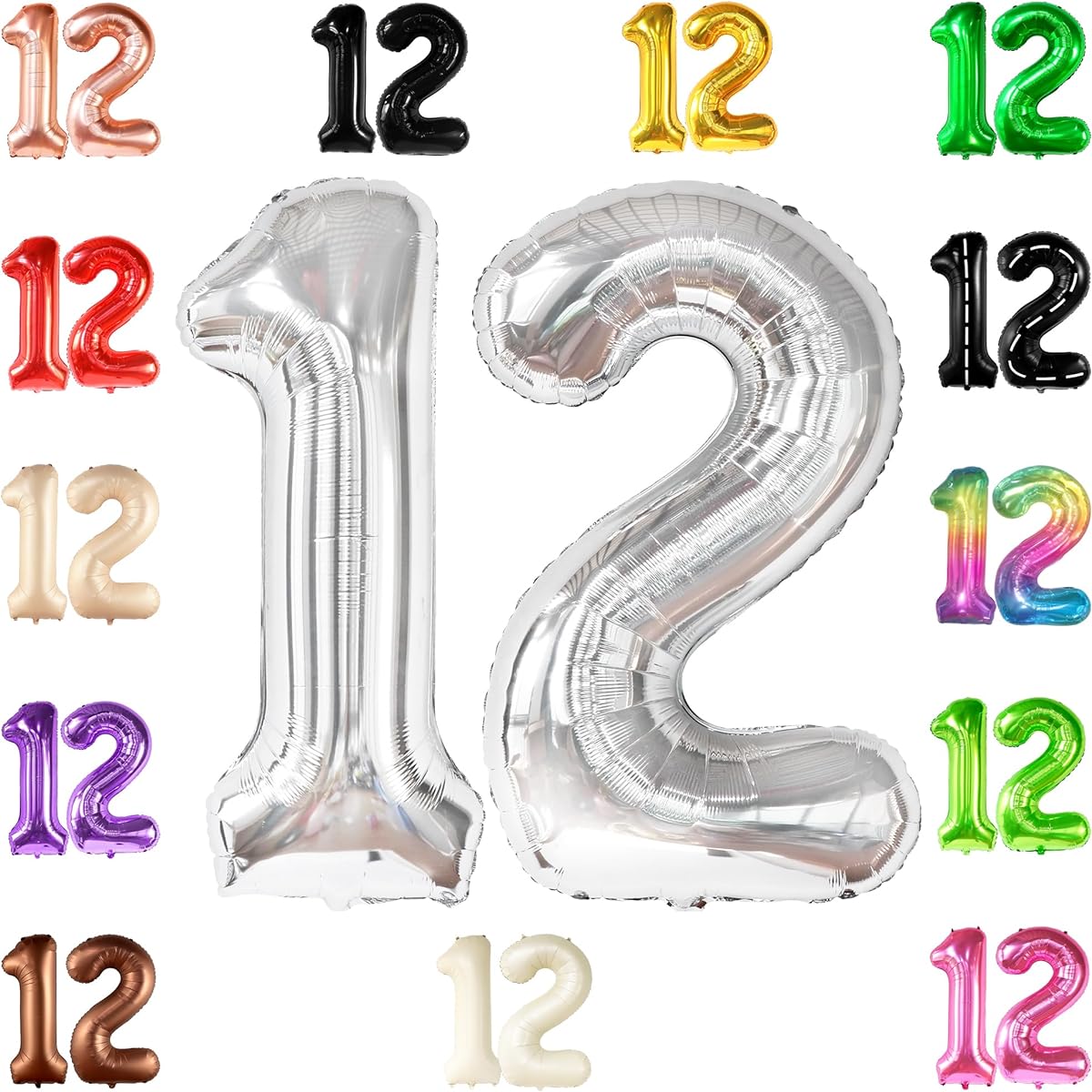 Silver Number 12 Foil Balloon