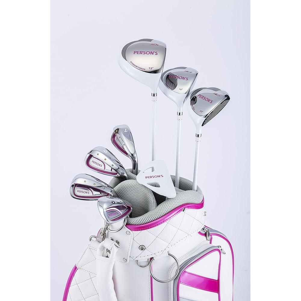 Persons 8-club set with ladies bag PSL1901 WH/PK/SV 3 woods (1W 4W 7W) 4 irons (#7#9#PW #SW) Putter Caddy bag Head cover