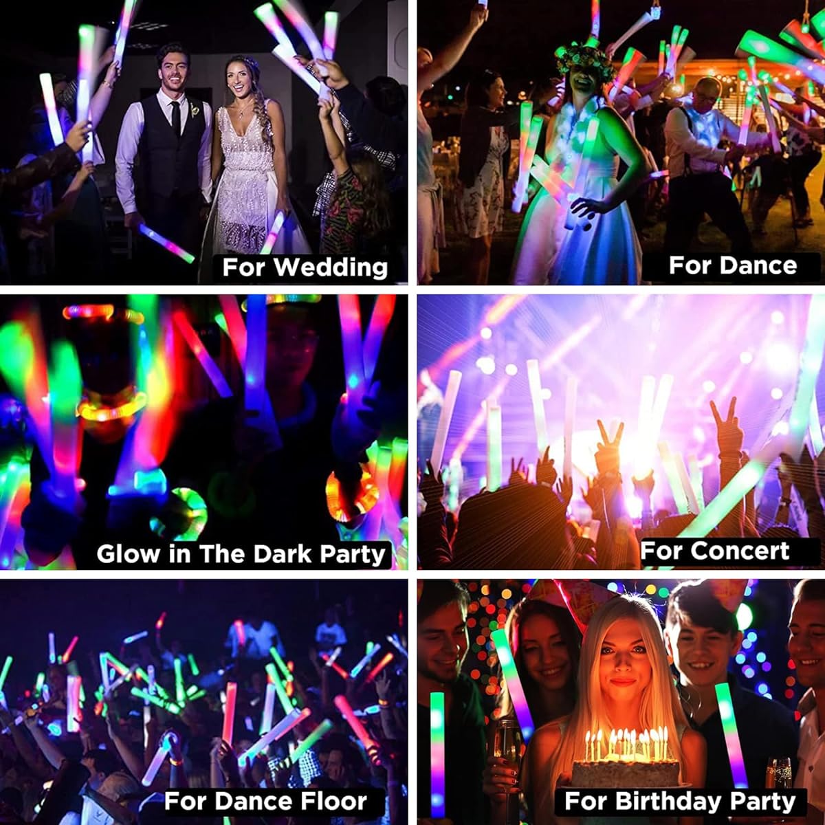 50pcs LED Foam Sticks Colorful Flashing Effects 16" Glow in the Dark Giant Fans Foam Glow Sticks Bulk Party Supplies for Weddings Adult/Kids Birthdays Halloween Holiday Parties