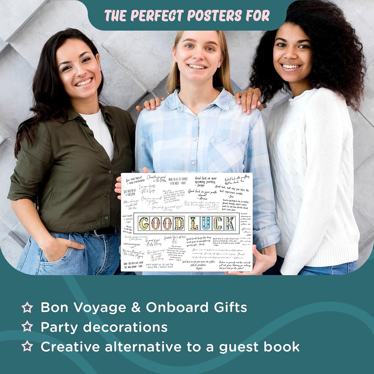 Good Luck Signature Greeting Card | Big Luck Party Decoration Wall Art Poster for Men or Women/Kids/Adults | 11x17 inches (Unframed)