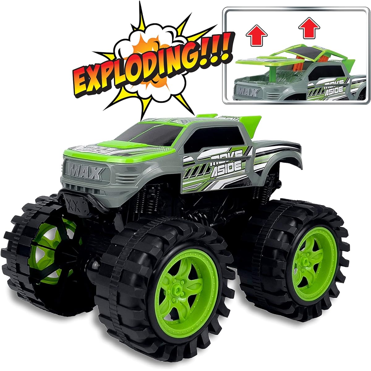 Team Power Explosive Monster Truck with Explosive Crash Sounds and Lights Hit and Go Toy for Boys and Girls Ages 3+ (Grey)