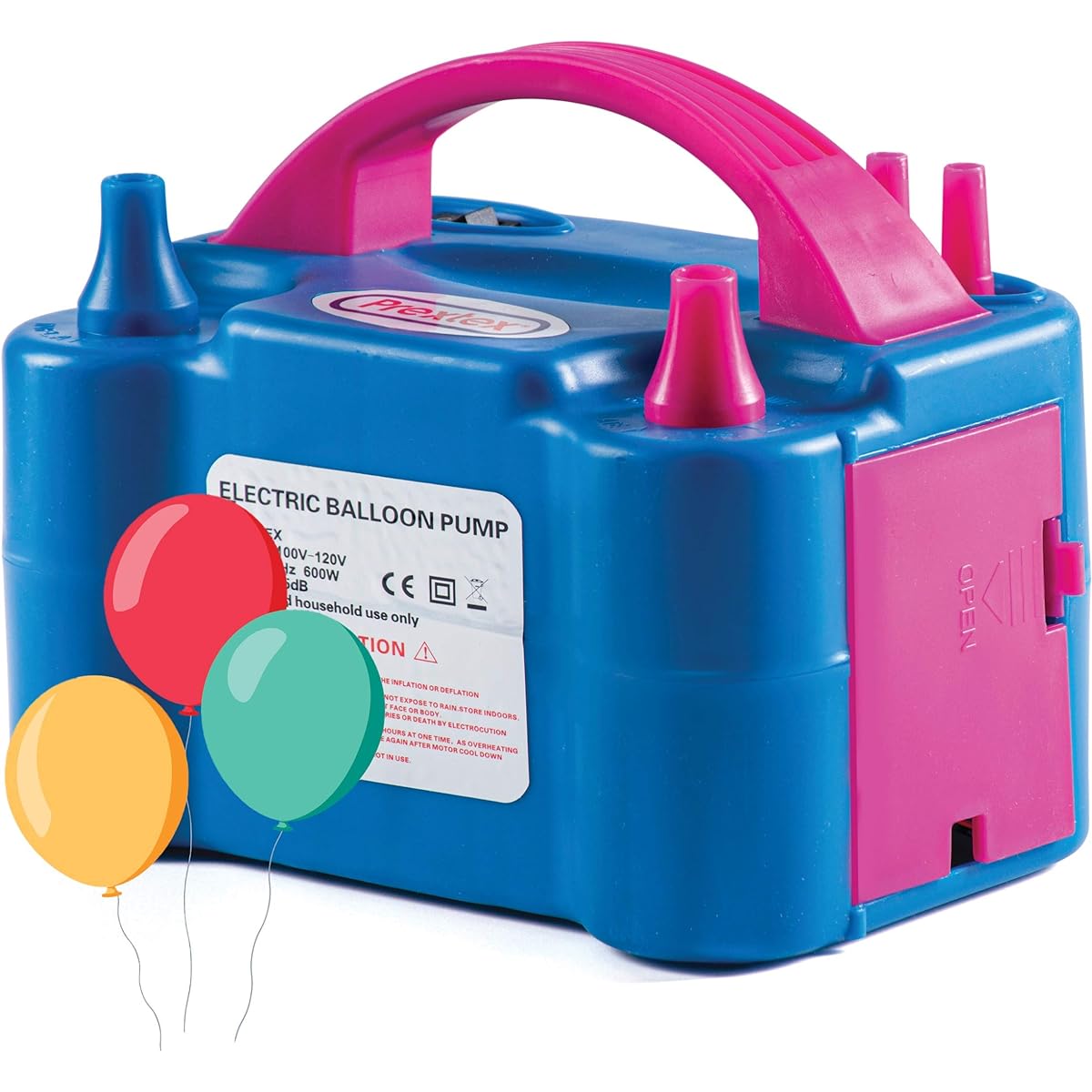 Prextex Electric Balloon Pump - Portable Air Blower Dual Nozzle Balloon Inflator for Fast and Easy Bulk Balloons Filling for Event and Party Decoration (Blue, 110V)