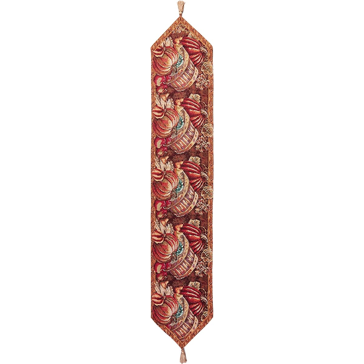 HomeCrate Fall Harvest Collection Tapestry Bushel Basket Pumpkin Apple and Grape Design Table Runner 13" x 70"