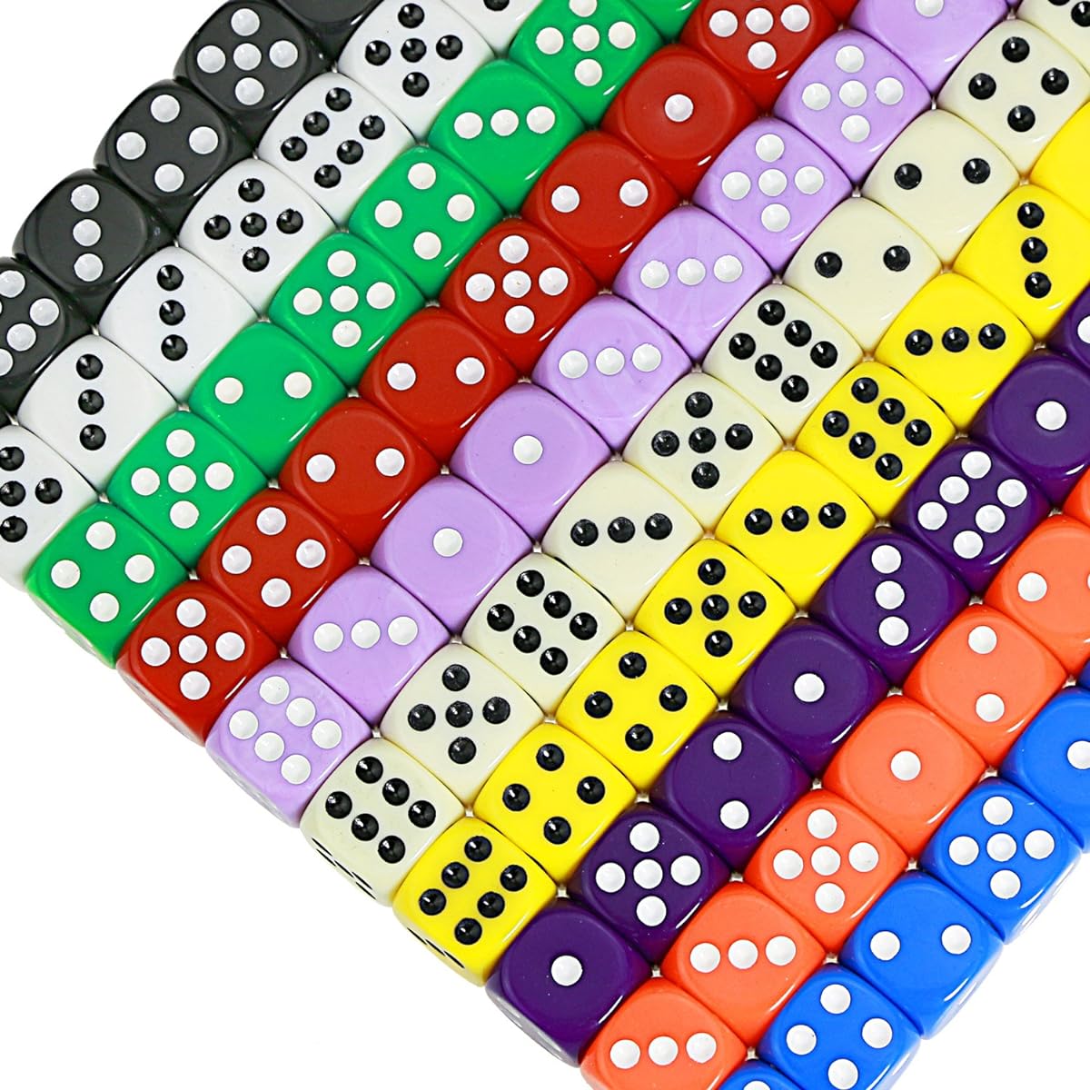 SUNMON 100pcs Multicolor Dice Set - 16mm 10 Colors, 10 Each D6 Standard Dice with Extra Carry Bag, Perfect for Board & Dice Games and Other Casino Games