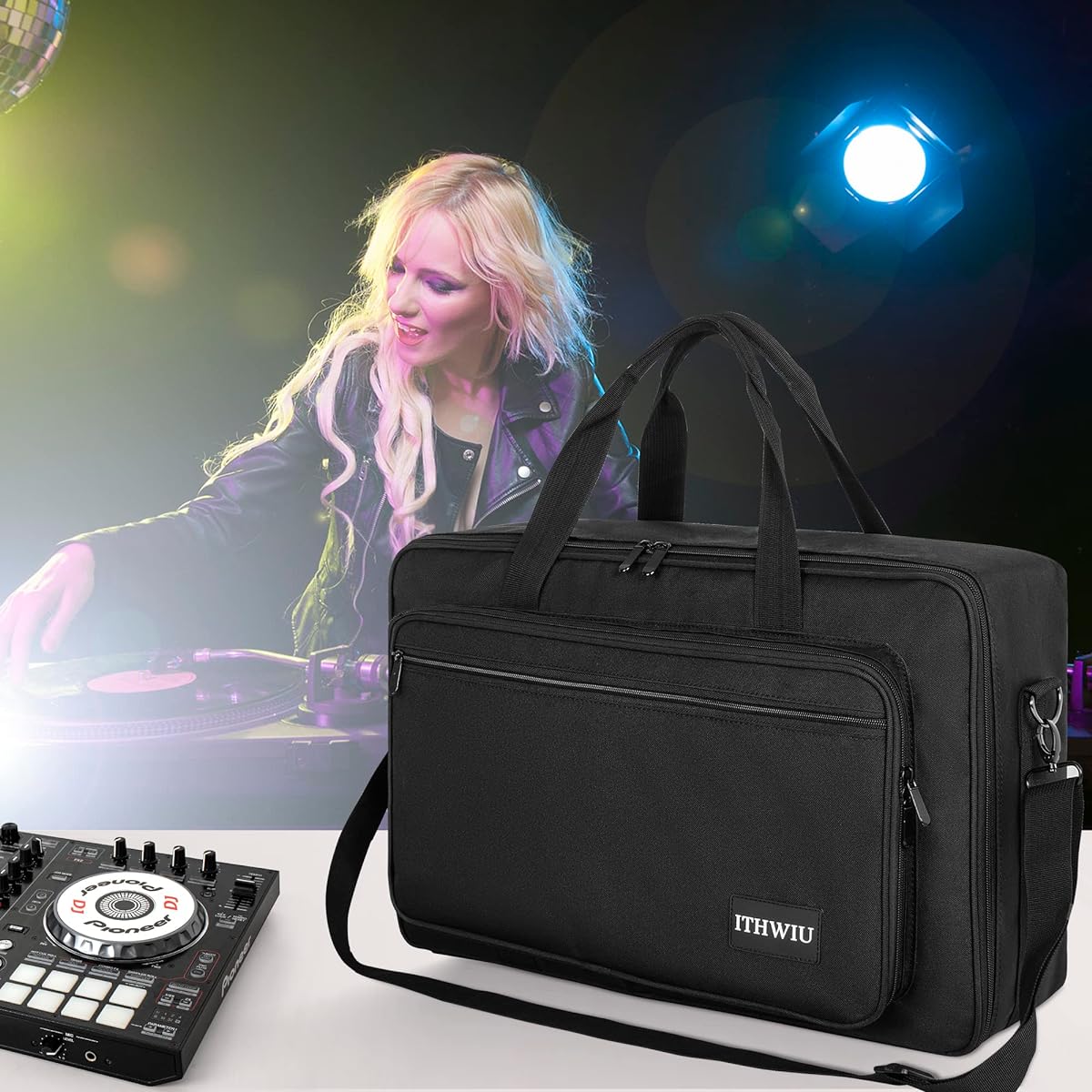 ITHWIU DDJ Controller Padded Storage Bag Hercules DJ Inpulse 500, DDJ REV1, NI Traktor Kontrol S4 MK3, DDJ SR DDJ SR2, Numark PLATINUM FX DDJ RR Akai MPK225, 23.5 x 14 x 3 inches, Black