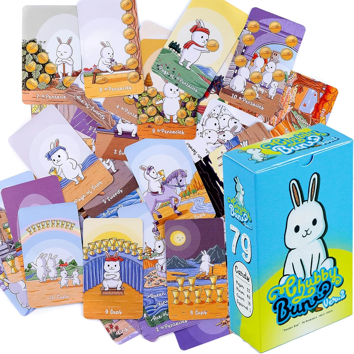 Chubby Van Tarot Deck (Version 2), 79 adorable tarot cards, for beginners, standard size 7x12cm