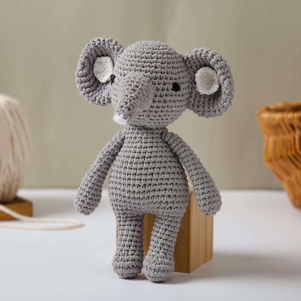 Natural Knit Baby Rattle Crochet Stuffed Elephant Newborn - Soft Cotton Sleeping Toy Baby's First Friend - Baby Shower/Christmas/Birthday Gift
