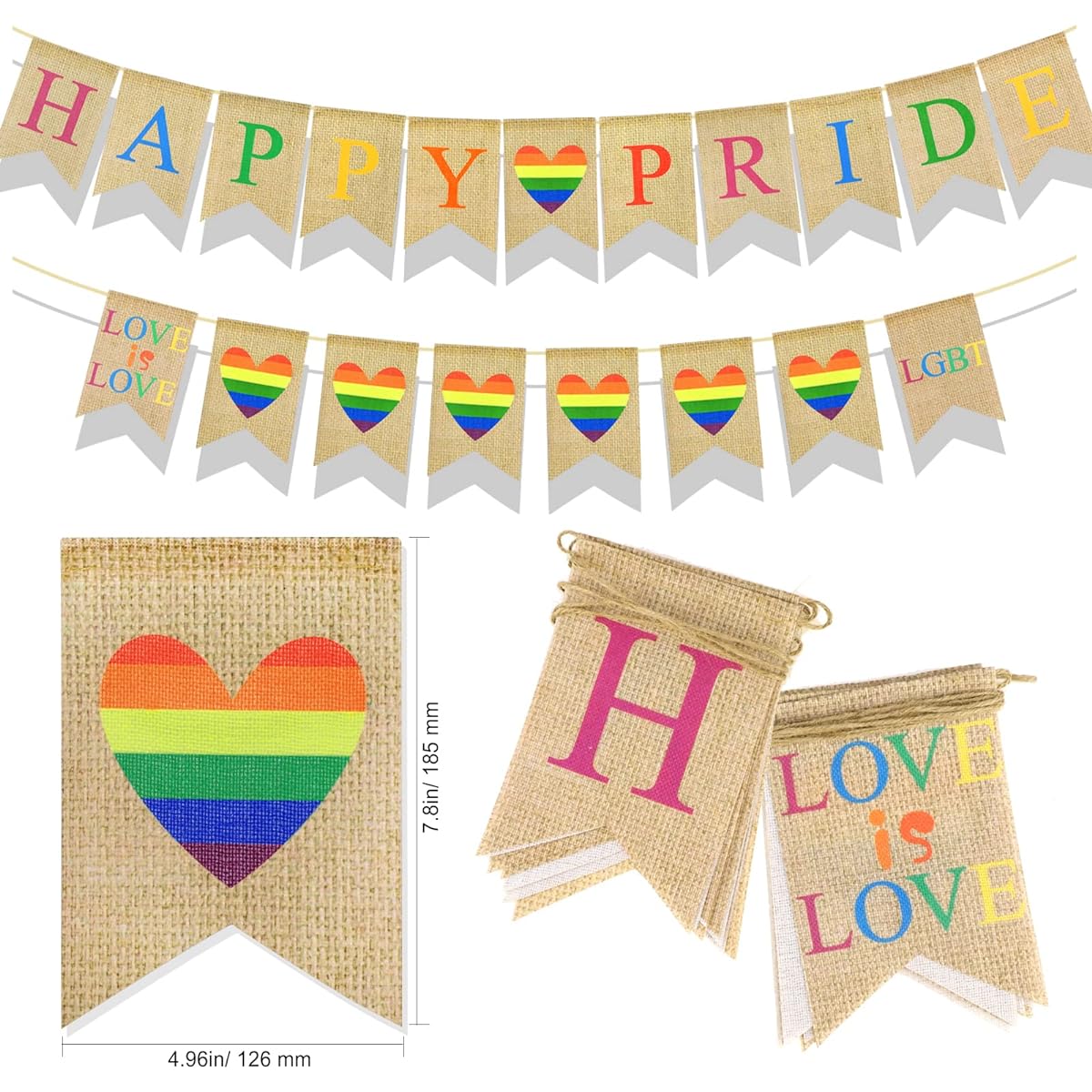 HOWAF Gay Pride Burlap Banner Pride Day Party Decorations Garland Banner Jute Burlap Love is Love Party Backdrop Banner Pride Month Mantle Fireplace Decor Happy Pride Garland