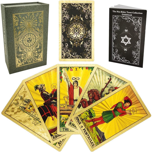 Smoostart 78 Tarot Cards with Guidebook, PVC Waterproof Wrinkle-Resistant Luxury Gold Foil Classic Tarot Card Deck with Exquisite Box (Gold Flower Pattern)