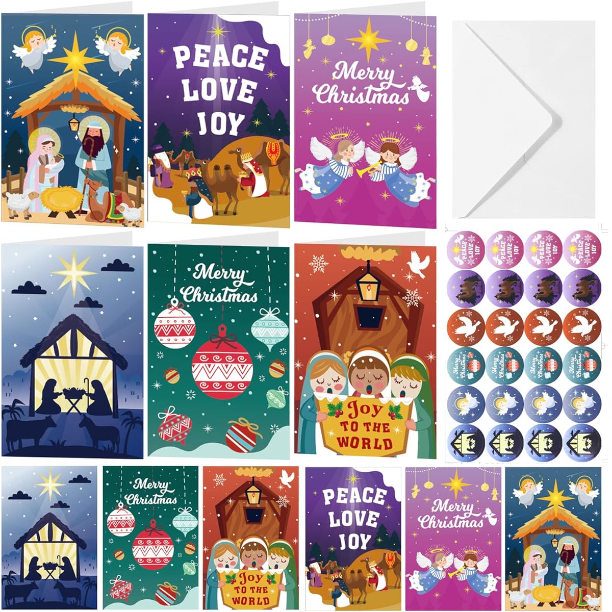 HOWAF 72 Piece Christmas Greeting Card Set, Christmas Religious Cards with Envelopes and Seal Stickers, Christmas Postcards, Christmas Holiday Festive Supplies, 6 Designs