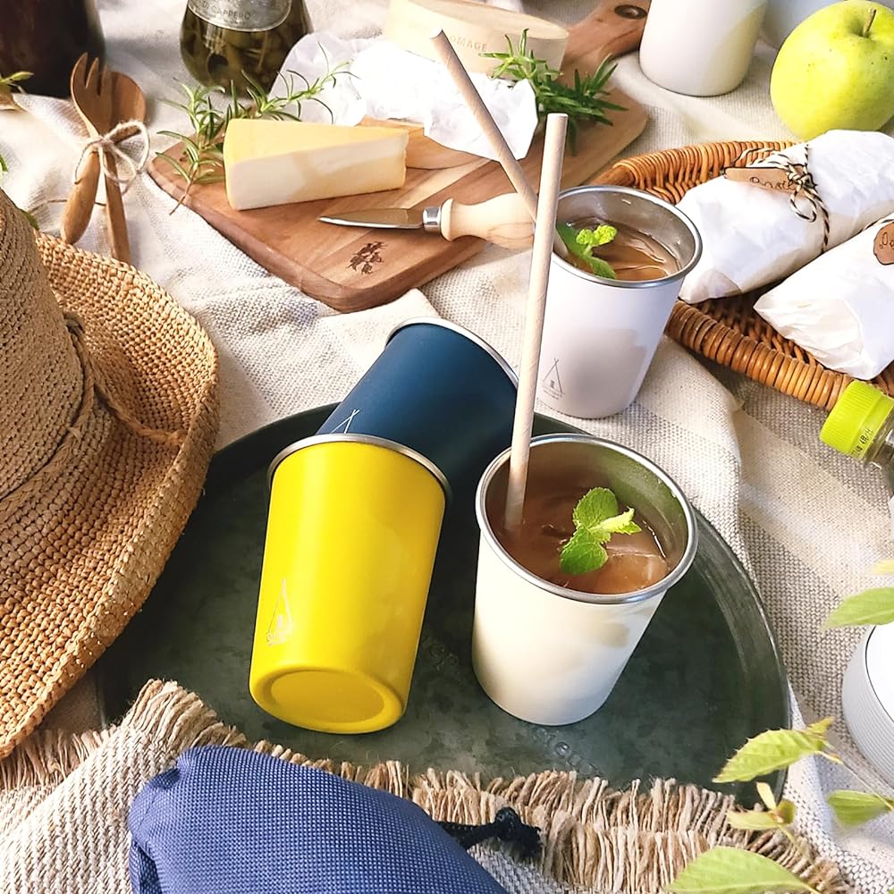 OGURA Outdoor Stainless Steel Cup Set of 4 250ml Tumbler Camping Stacking with Storage Pouch