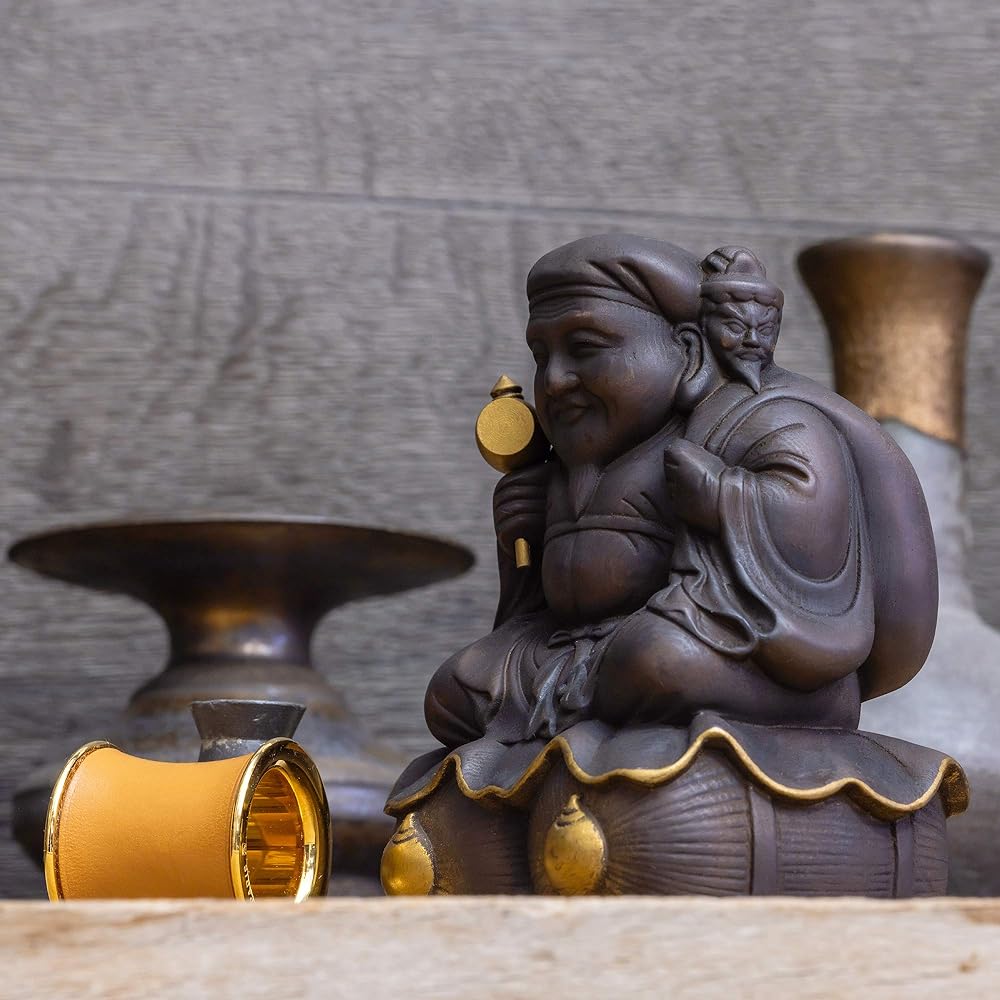 ≪Entokuin Officially Approved≫ Toyotomi Hideyoshi Three-faced Daikokuten small (wooden: Japanese cypress)_Buddha statue figure Seven Lucky Gods Daikokuten Isumu (Sanmen Daikokuten S)