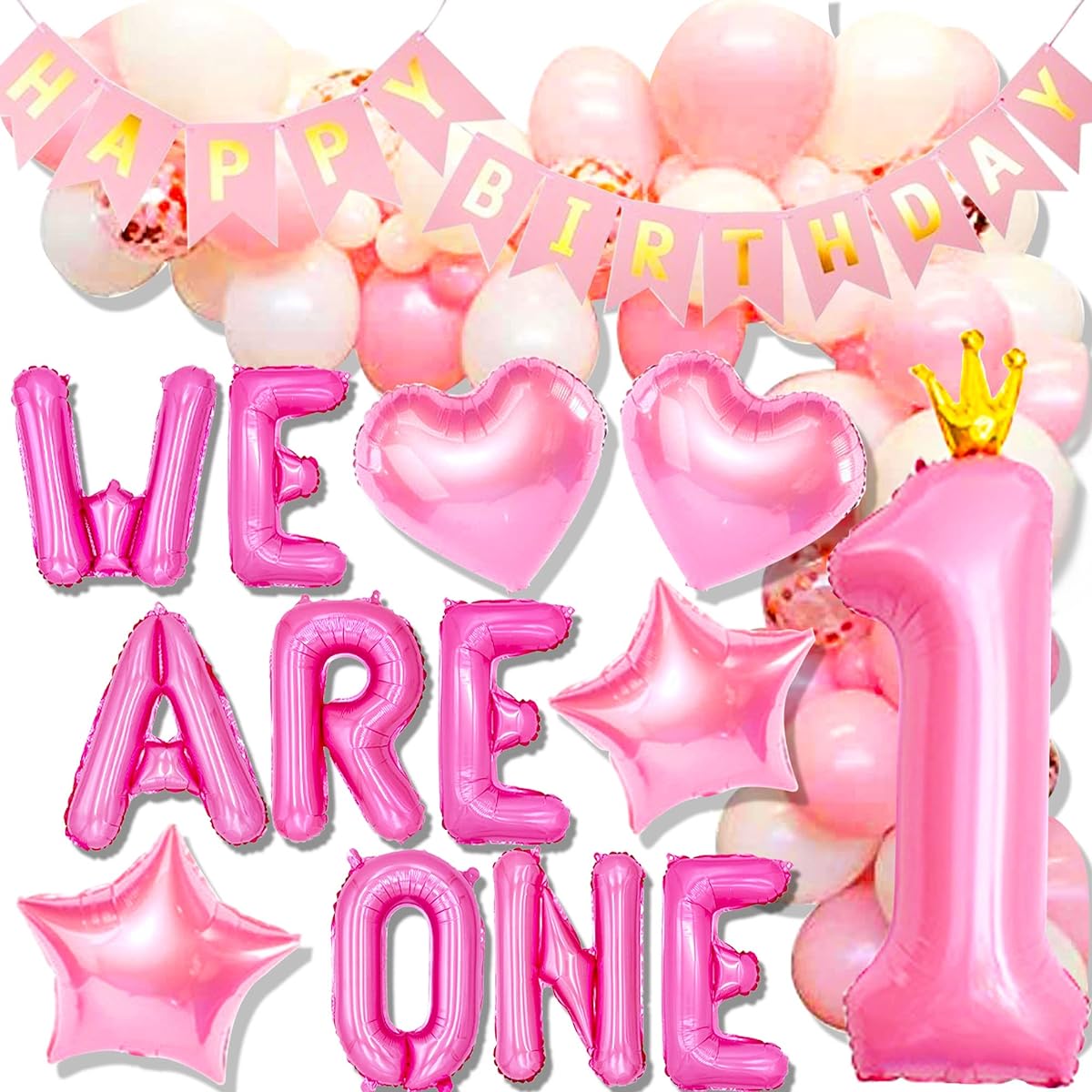 We Are One Birthday Decorations Twins 1st Birthday Party Decorations Twins Frist Birthday Decorations Girls First Birthday Decorations (Pink)