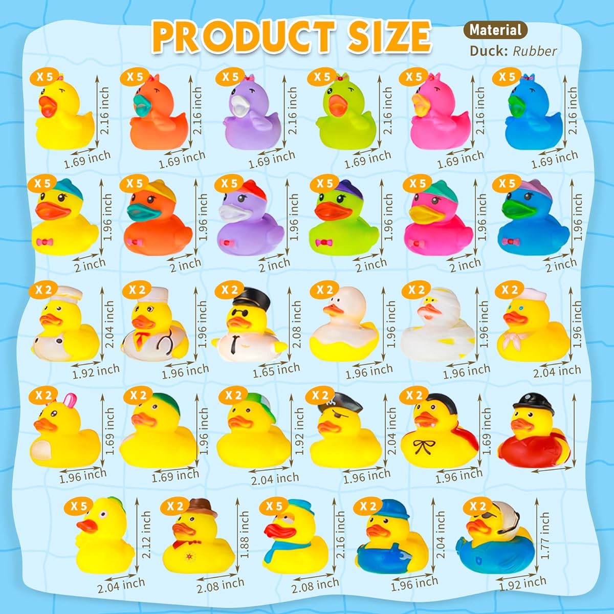 Leyndo 100pcs Rubber Ducks, Assorted Mini Rubber Ducks, Squeaky Ducks, Floating Bathtub Toys for Teens, Girls, Boys, Birthday Gifts, Bath Time, Summer Beach, Pool Activities