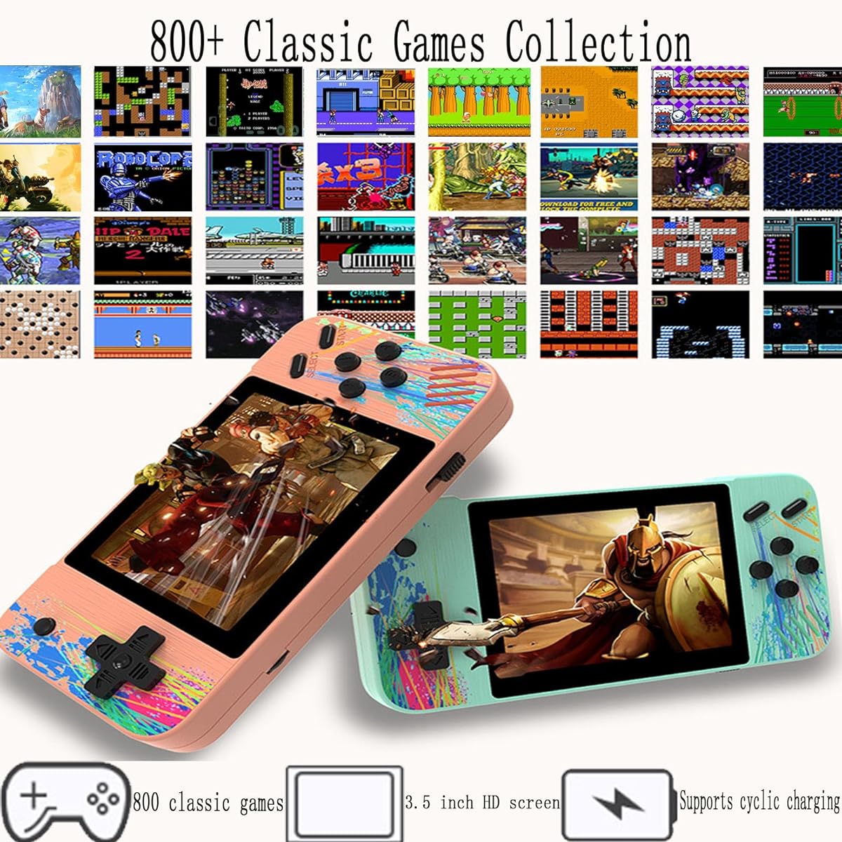 Gameboy Handheld Game Console Retro Game Console 800 Classic Games Portable Game Player with 3.5" LCD Screen Mini Arcade Electronic Toy Gift for Boys Girls (Pink)