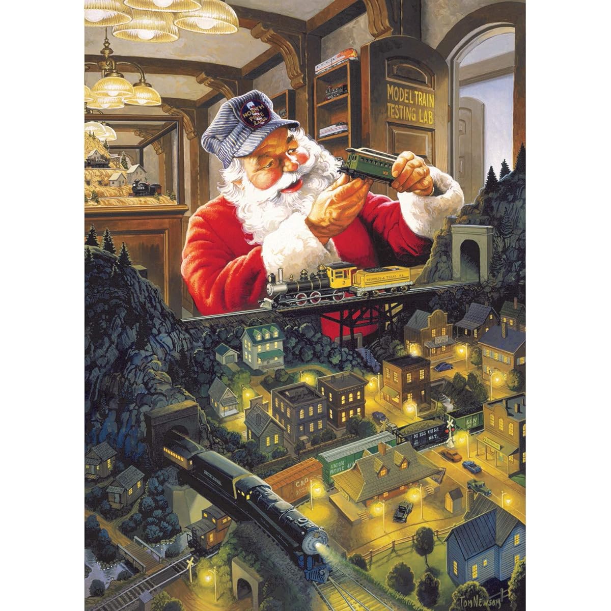 Cobble Hill Santa's Railo Artist Tom Newsom 1000 Piece Jigsaw Puzzle