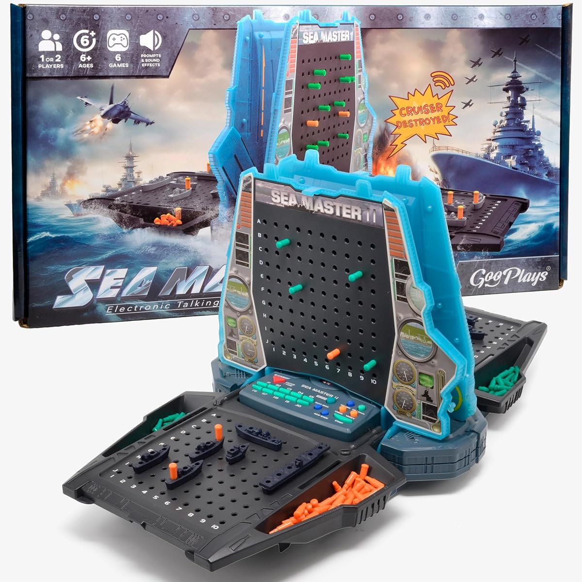 GooPlays Electronic Talking Sea Battle with Lights and Sounds, Interactive Gameplay, Ships, Explosive Effects, Ultimate Board Game for Kids Ages 7+, 1 or 2 Players, Birthday Gift