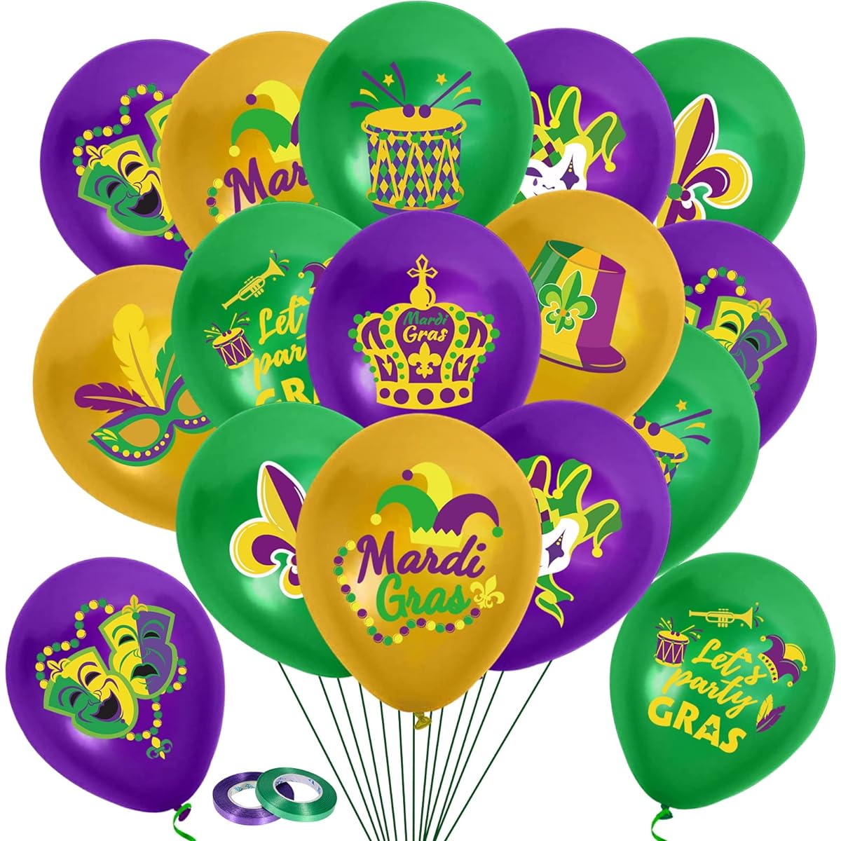 HOWAF Mardi Gras Party Balloons Mardi Gras Latex Balloons Masquerade Party Decoration Purple Green Gold Balloons Mardi Gras Birthday Decorations Carnival Party New Orleans Party Balloons