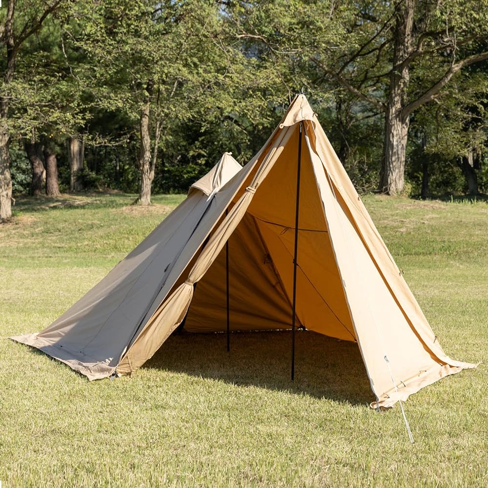 BUNDOK Solo Teepee 1 TC BDK-75TC [For 1 Person] Khaki Color One Pole Tent Blend Cotton Full Close Skirt Roll Up Type/Front Wall