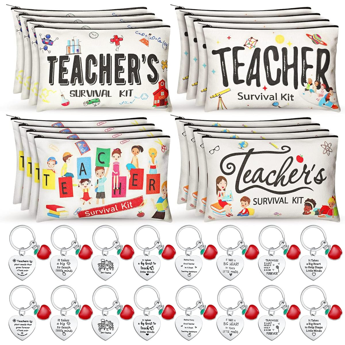 Teacher Appreciation Gift Set, 32 Piece Teacher Kit, 16 Piece Makeup Cosmetic Bag, Teacher Keychain, Valentine's Day Teacher Appreciation Gift