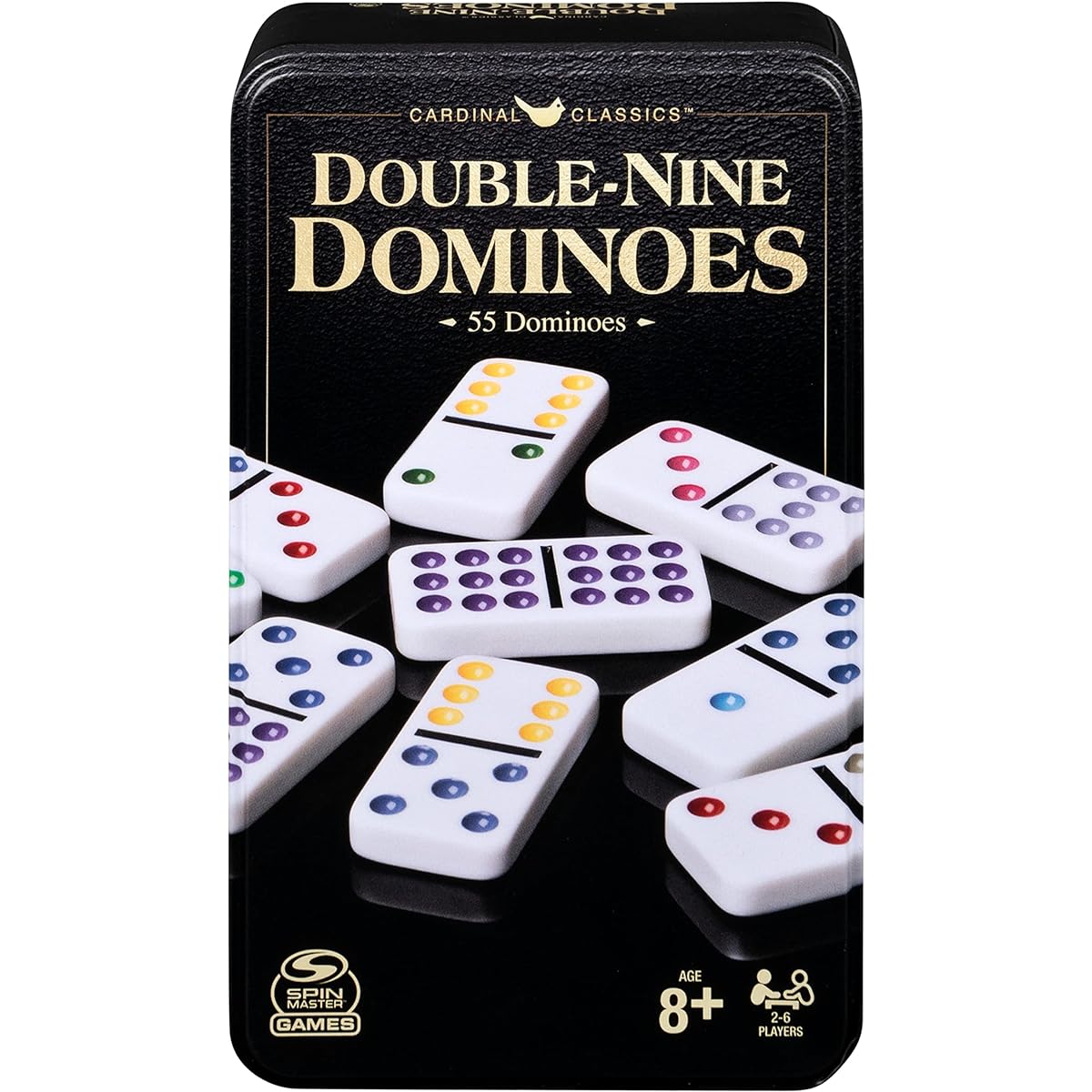 Double Nine Dominoes Set in Storage Tin, for Families and Kids Ages 8 and up