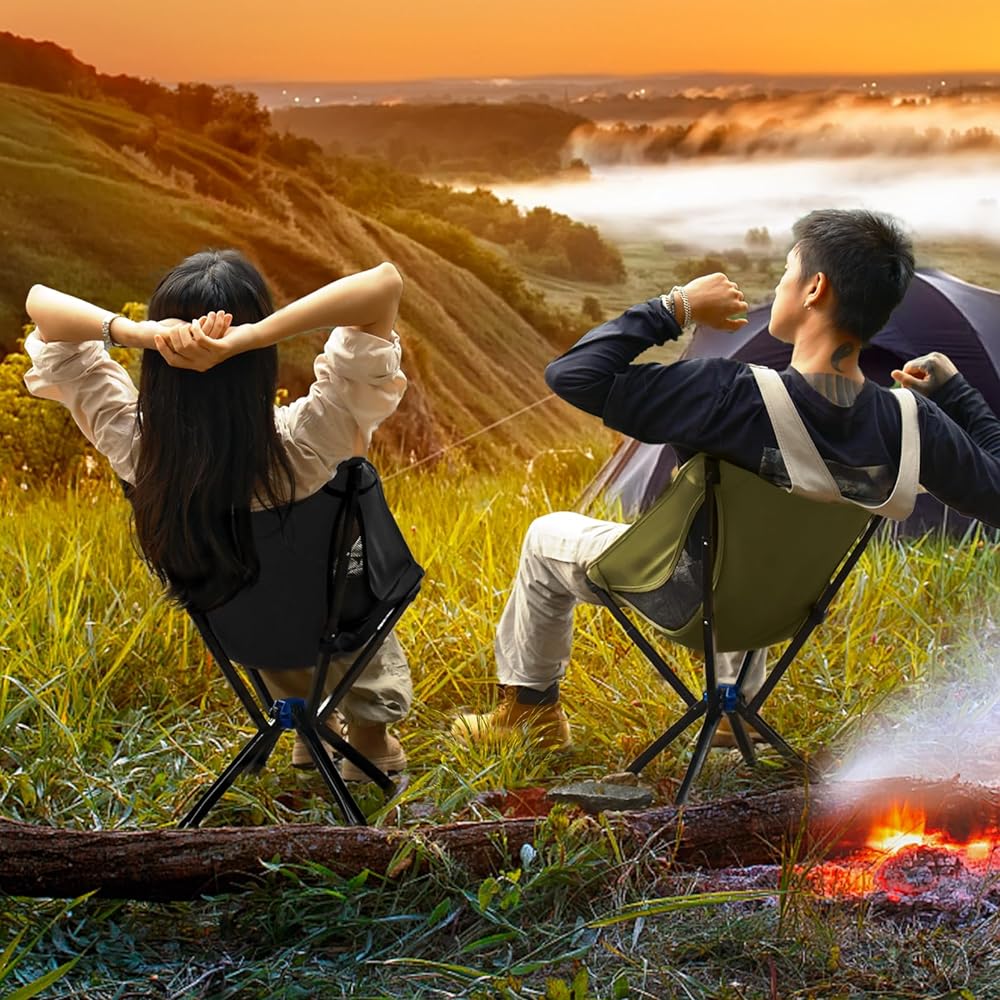 Fundango Outdoor Chair, Compact, Foldable, Lightweight, One-touch Camping Chair, High Back, Portable, Simple, Load Capacity 150kg, Sports Day, Fishing, Picnic, Black