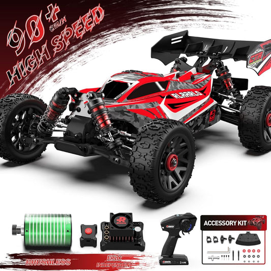 CROBOLL 1:14 Brushless High Speed RC Car for Adults with Independent ESC, Top Speed 90+KPH 4X4 Hobby Off-Road RC Truck Oil Filled Shocks Remote Control Monster Truck for Boys Red