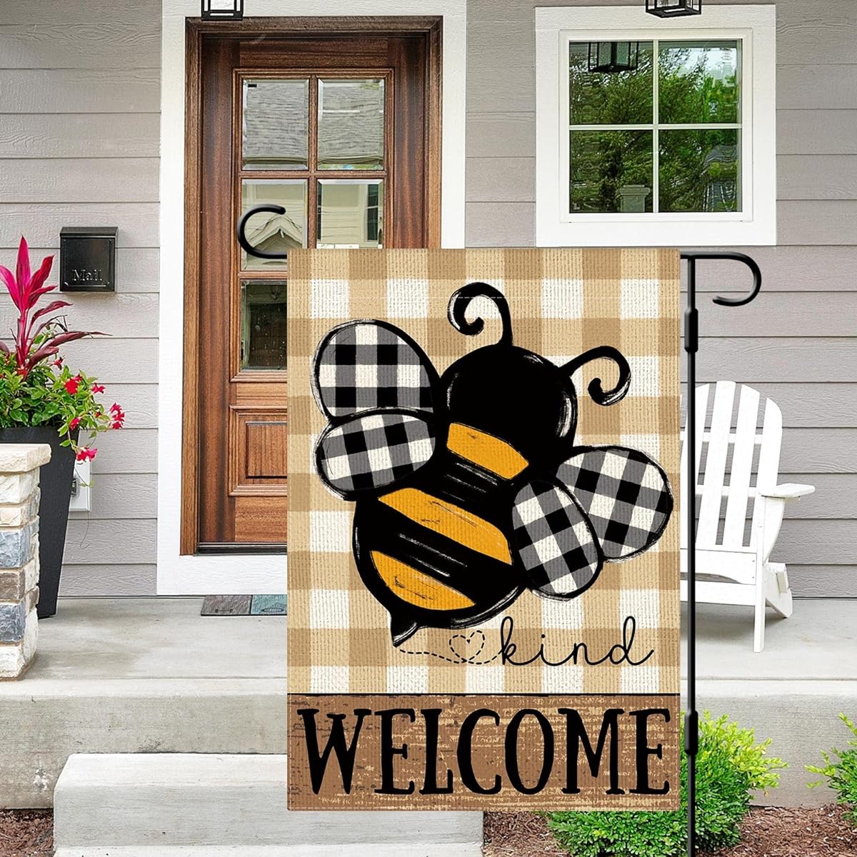 DLZDN Summer Bee Garden Flag Bee Kind Garden Flag Buffalo Plaid Yard Flag 12x18 Inch Vertical Double Sided Welcome Farmhouse Holiday Outdoor Decor Burlap Yard Flag