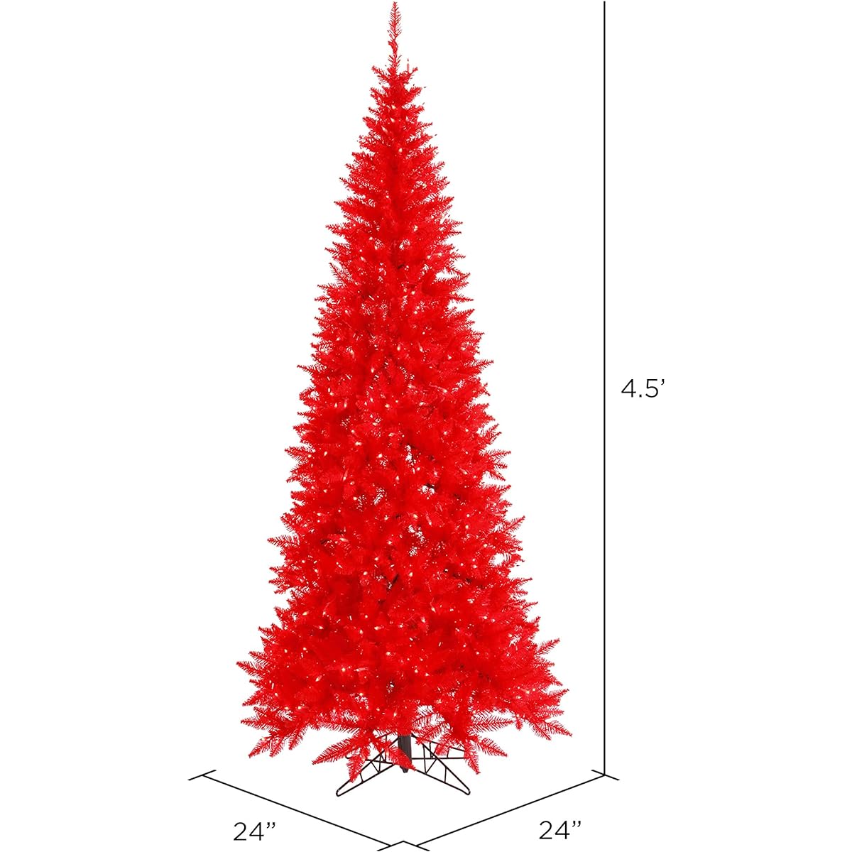 Vickerman 4.5ft Red Fir Slim Artificial Christmas Tree with Red Duralight Lights for Seasonal Indoor Decor