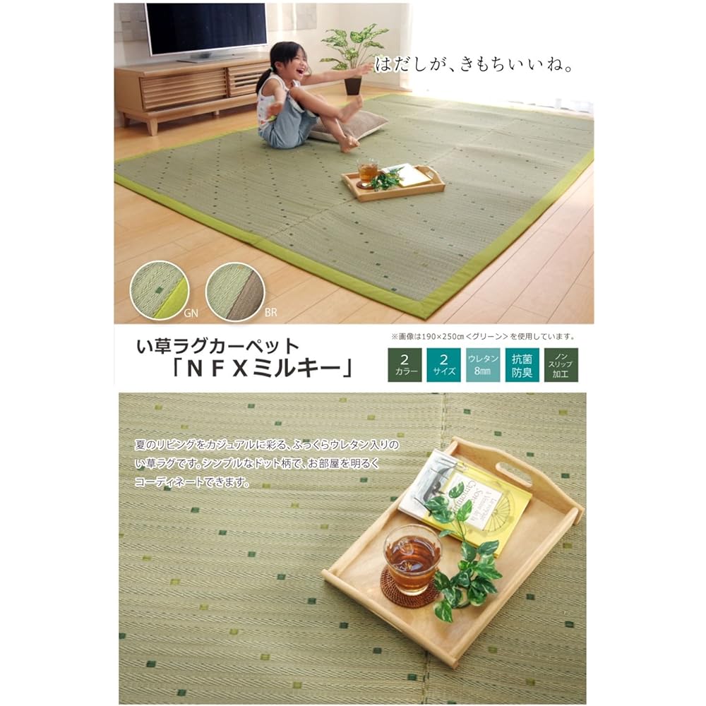 Igusa Rug Rug Carpet 2 tatami mats Simple Dot "NFX Milky" Brown Approx. 190 x 190 cm (Back side: Non-slip processing)
