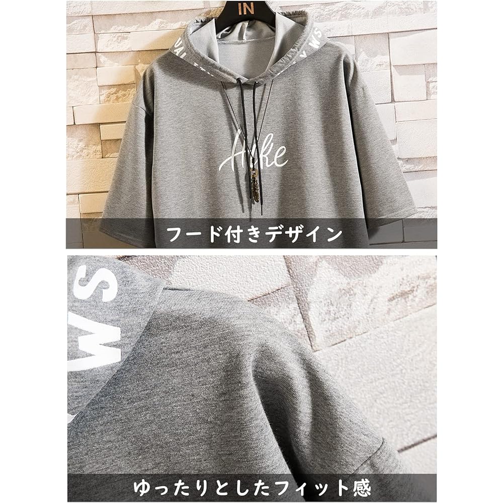 [JIAYBL] Men's Hoodie, Short Sleeve, Pullover Sweatshirt, Men's Summer Clothing, Loose, Plain, Hooded Sweatshirt, Casual, Large Size