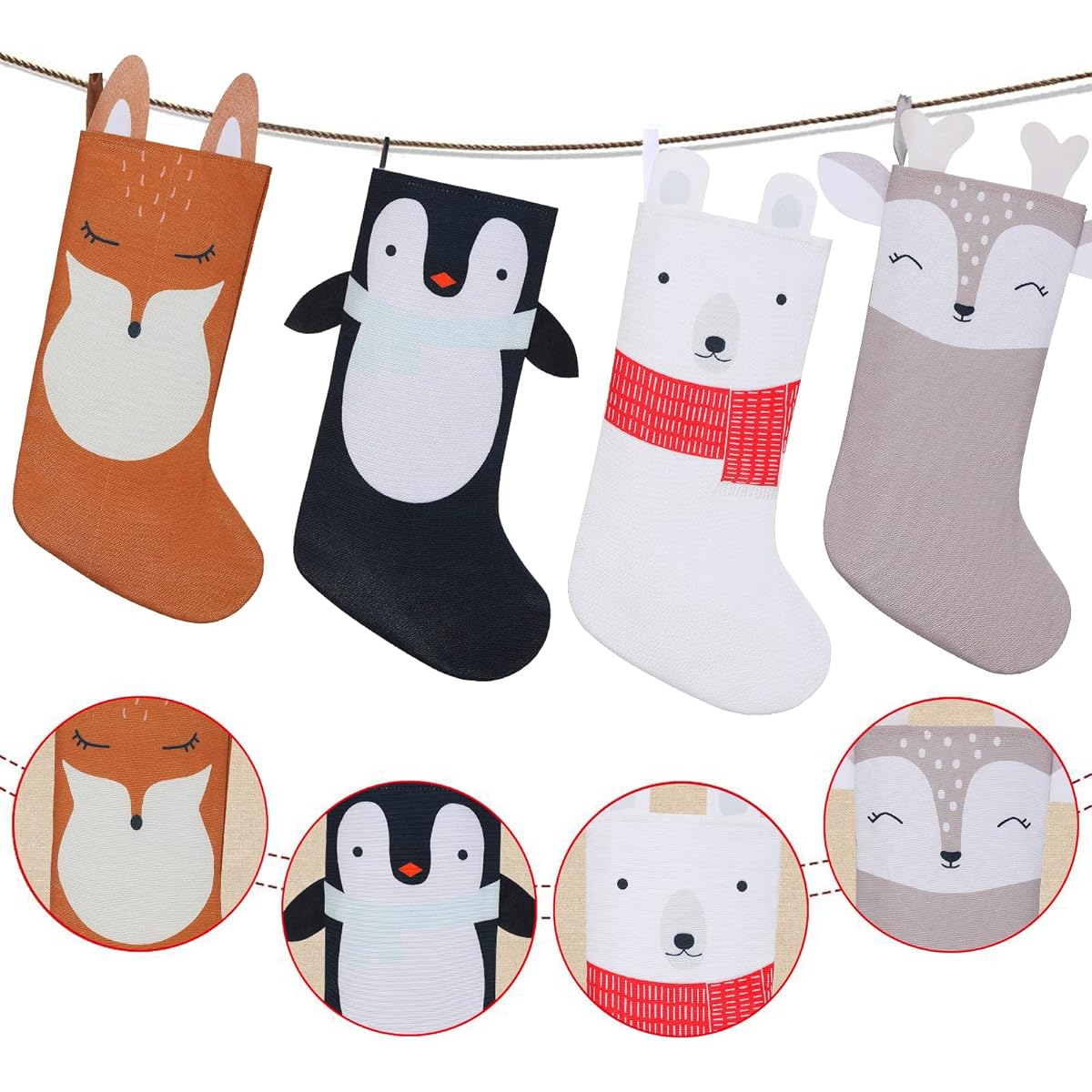 SIRIPHUM 4 Piece Christmas Stockings Set Gift & Treat Bag Cute Christmas Stockings Fireplace Hanging Christmas Decorations Party Decor