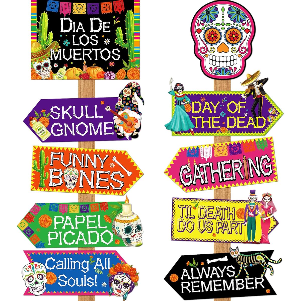 Day of the Dead Decorations Dia De Los Muertos Halloween Sugar Skull Sign Garden Porch Welcome Sign Paper Cutouts Cardboard Theme Party Indoor Outdoor Supplies