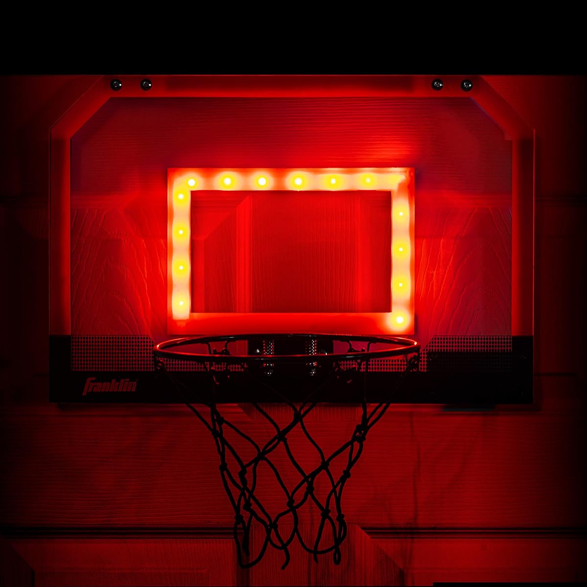 Franklin Sports Over-the-Door Indoor Basketball Hoop - Kids Mini Hoop for Bedroom - Steel Rim Mini Hoop - Ball and Pump Included - Red Light Up
