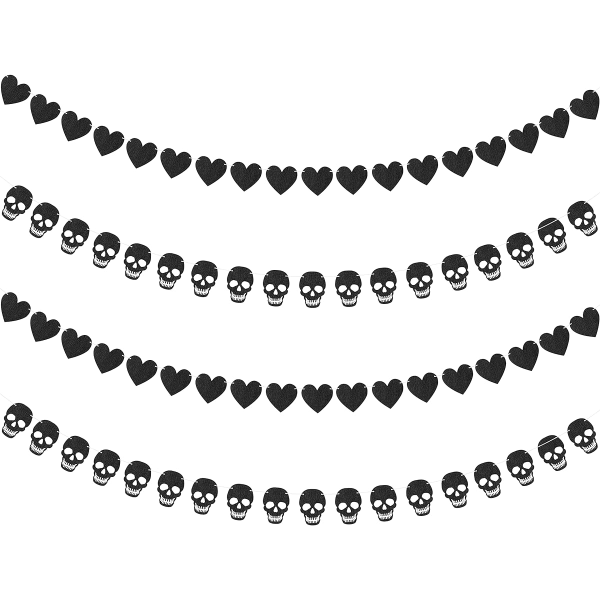 K1tpde Gothic Black Heart Skull Garland Banner Kit Black Felt Heart Garland Banner for Valentine's Day Black Felt Skull Garland Banner Gothic Birthday Party Decoration Halloween Home Decoration