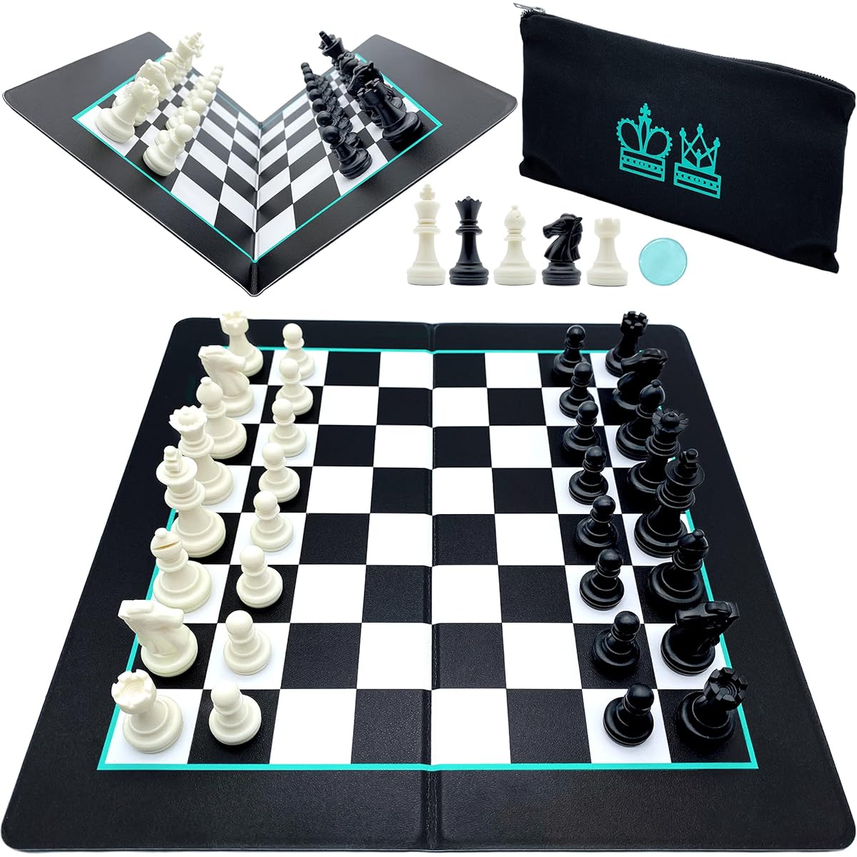 Madeful Travel Chess Set - 10x10" Magnetic Chess Board with Staunton Pieces and Canvas Travel Bag - Strategy Board Game Magnetic Chess Set
