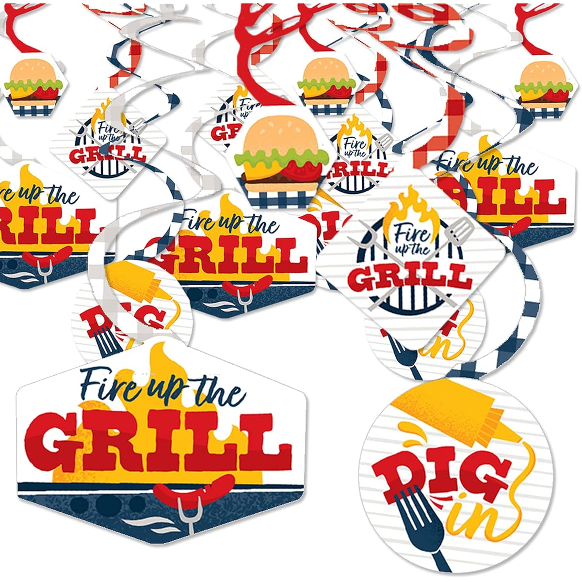 Big Dot of Happiness Fire Up the Grill - Summer BBQ Picnic Party Hanging Decorations - Party Decor Swirls - Set of 40