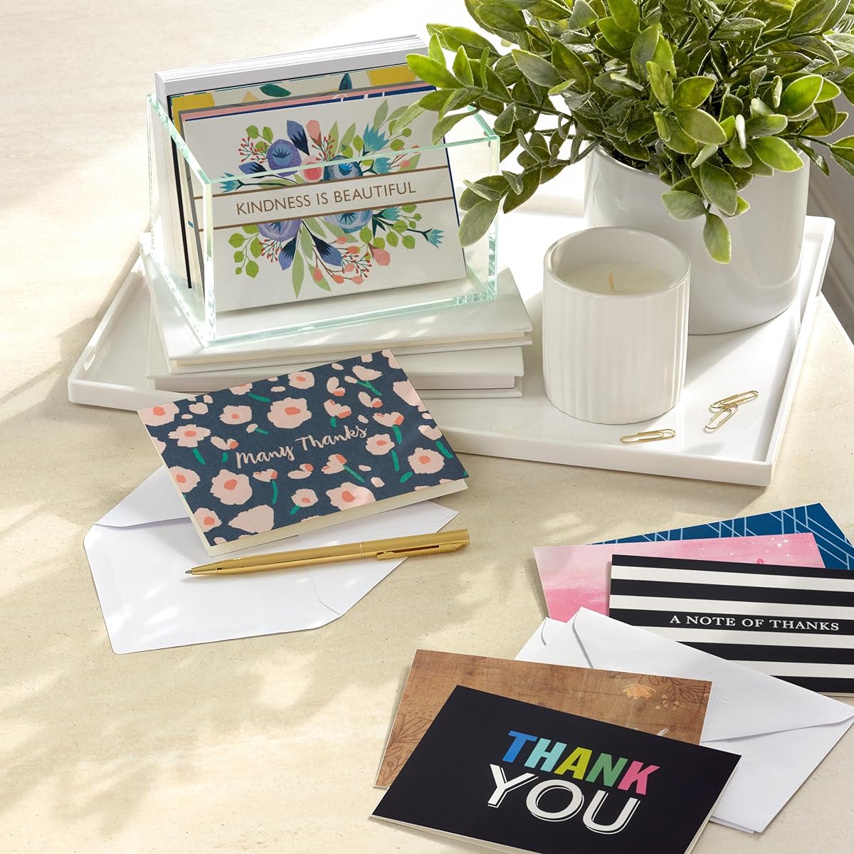 Hallmark Thank You Cards Bulk Assortment (48 Blank Cards with Envelopes) Pink Black Gold Floral