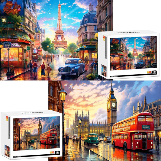 2 Pack Puzzles for Adults 1000 Pieces Big Ben and Eiffel Tower Challenging Jigsaw Puzzles for Adults Hard Jigsaw Puzzles Decoration DIY Leisure Games Toys Perfect for Family Friends (27.5x20 Inch)
