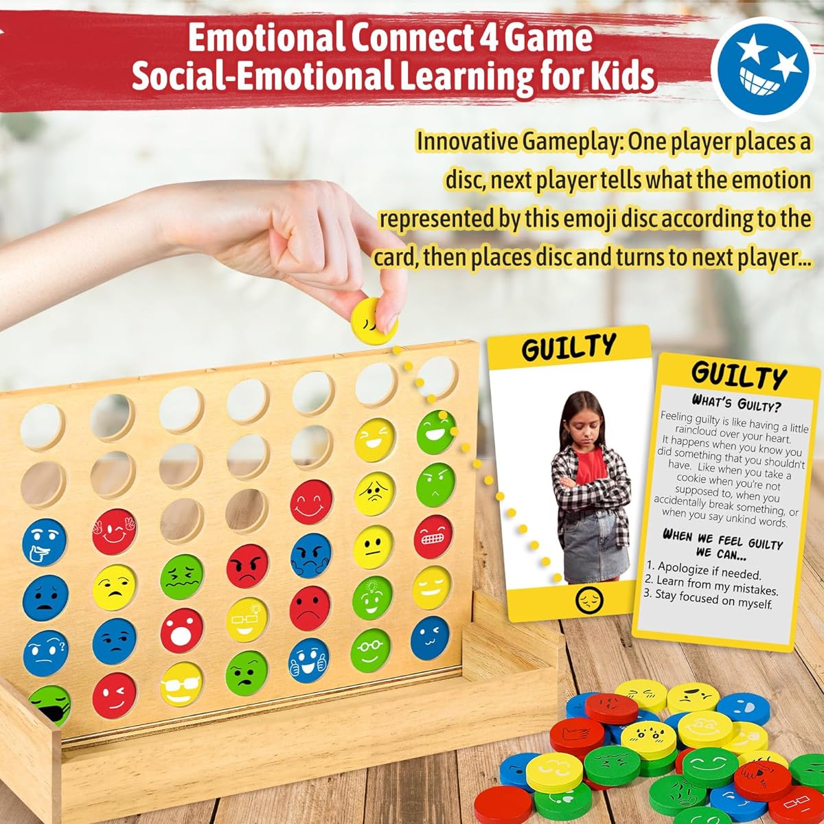 Garybank Social Emotional and Emotional Learning Activities - Connecting 4 Games and 56 Emotion Cards Social Skills Emotion Regulation Toys for Toddlers Counselor's Play Therapy Materials for Kids, All Children, Vibrant Colors.