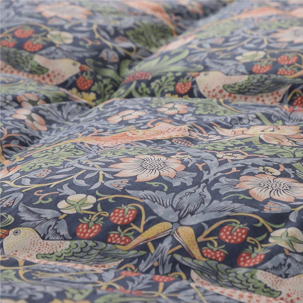 Nishikawa Down Coat, Feather Comforter, Single Washable, White Duck Down 70% Morris Gallery Strawberry Thief Made in Japan Navy KE03151602