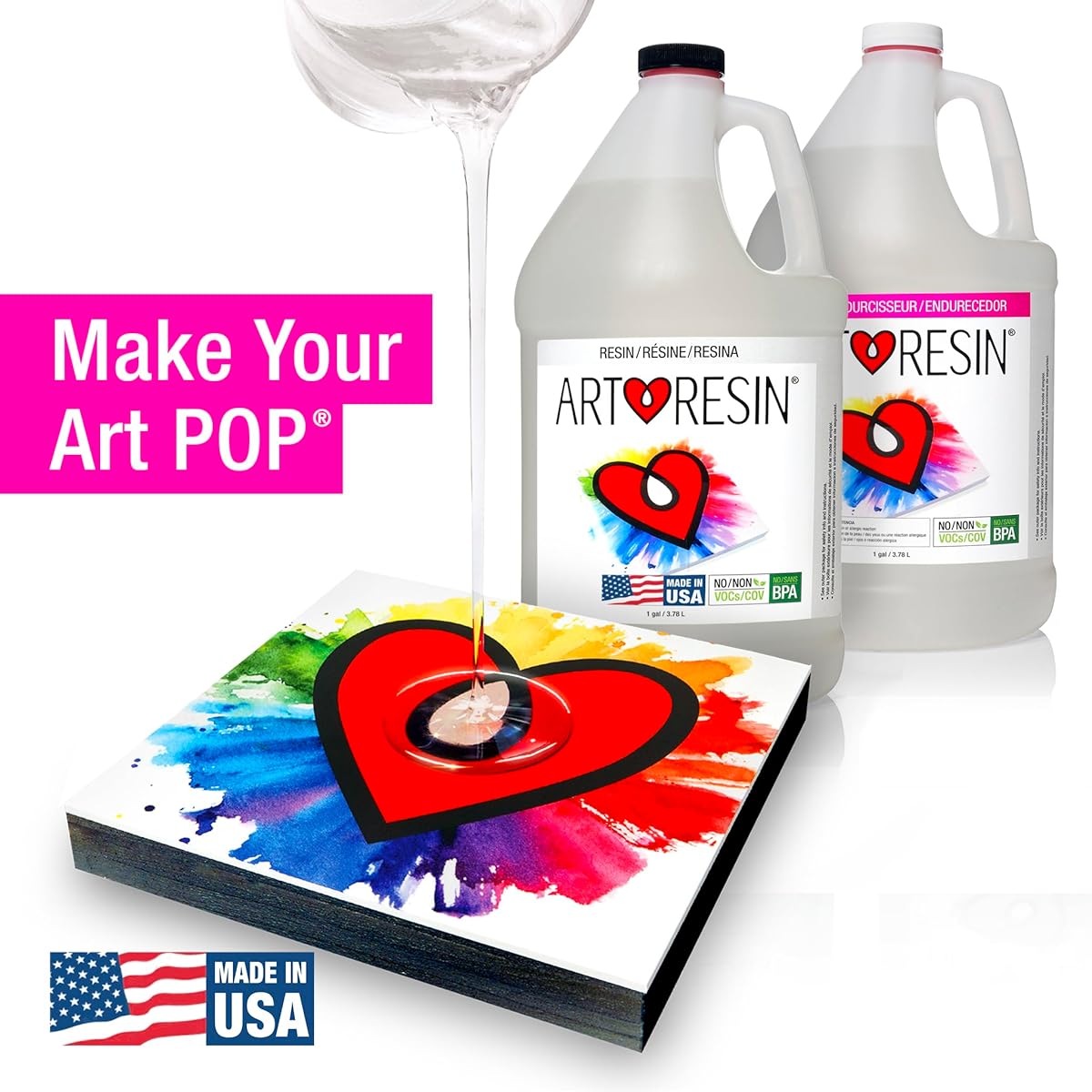 ArtResin Epoxy Resin, Clear, Non-Toxic, 2 Gallons (7.57L) Resin, 1 Gallon (3.785L) + 1 Gallon (3.785L) Hardener, Clear