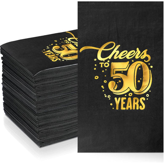 200 Sheets Cheers to 50 Years 50th Birthday Napkins Happy Foil 50th Birthday Decorations for Women Men 7 x 4 Inch Paper Cocktail Napkins Black Gold Luncheon Napkins 2 Ply Anniversary Wedding Party Supplies
