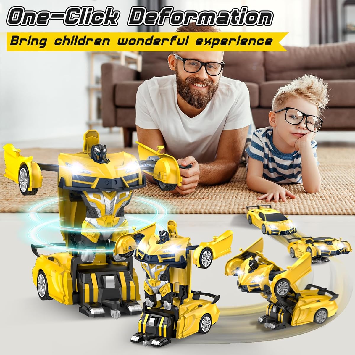 Qumcou Remote Control Car Transformation RC Car Toy for Kids 2.4GHz 360 Degree Drift Toy Car with One Button Transformation and Cool Headlights, Christmas Birthday Gift for Boys/Girls