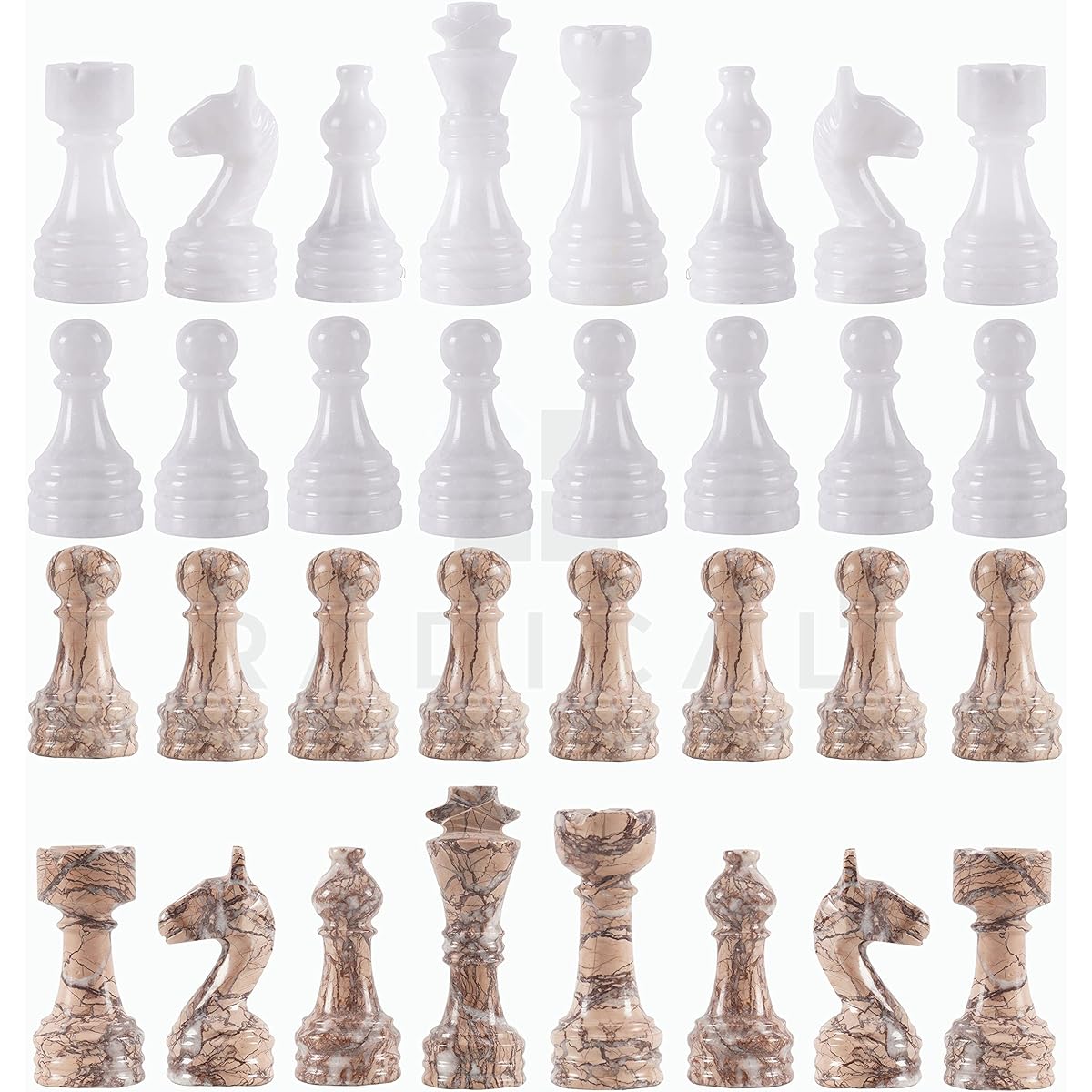 RADICALn Chess Figures White & Marinara Handmade Marble Board Game Chess Pieces for 16-20 Inch Chess Board Antique 32 Chess Figures Set