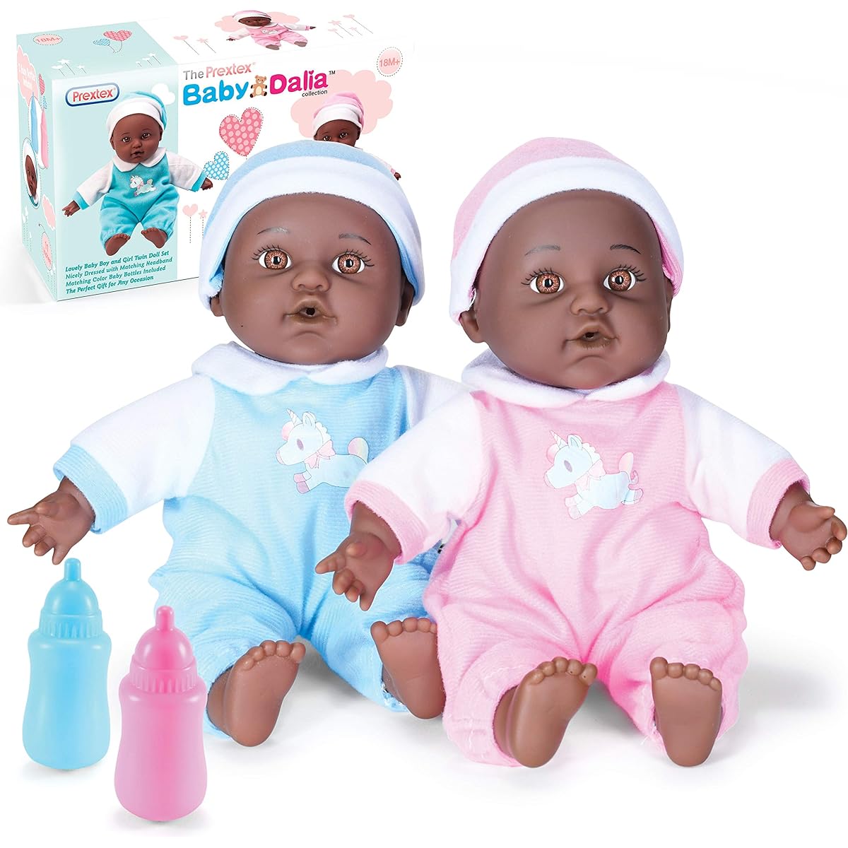 Prextex 11" Baby Black Twin Baby Doll Set | African American Baby Doll Toy | Realistic Newborn Dolls | Tiny Twin Dolls Toddler Kids Babies Boys Girls | Gift Box Set Stuff Kit Accessories Clothing